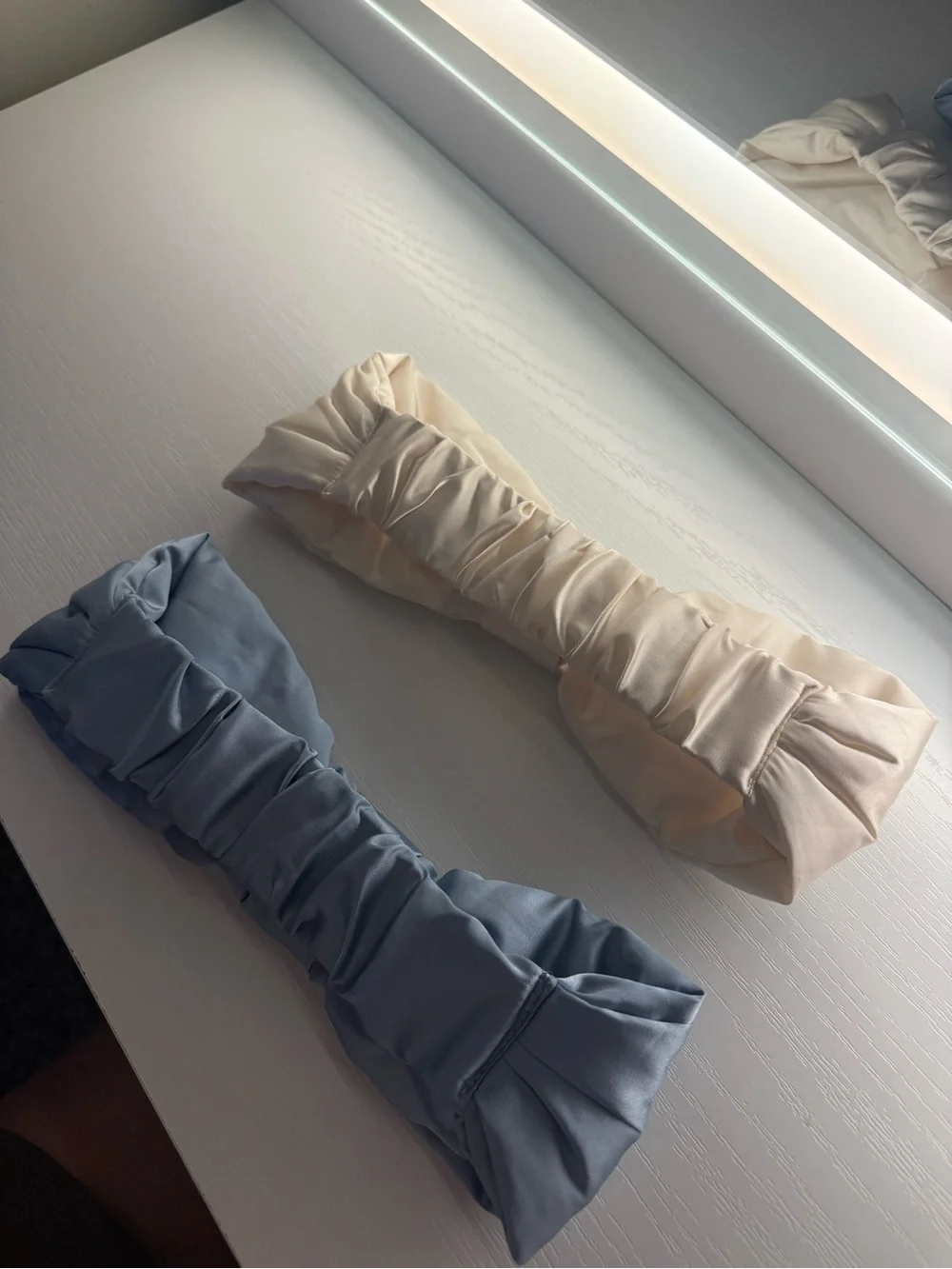 Elegant Satin Bow Headband - Cream & Light Blue